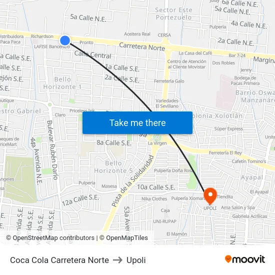 Coca Cola Carretera Norte to Upoli map