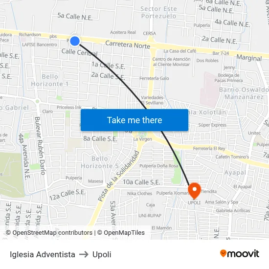 Iglesia Adventista to Upoli map