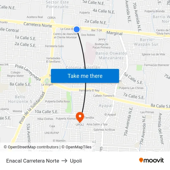 Enacal Carretera Norte to Upoli map