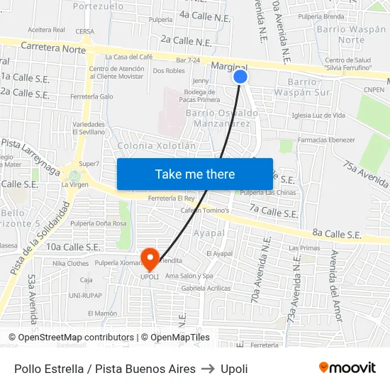 Pollo Estrella / Pista Buenos Aires to Upoli map