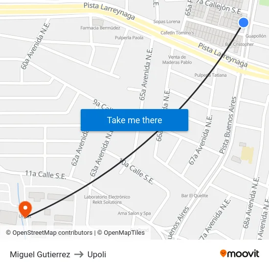 Miguel Gutierrez to Upoli map
