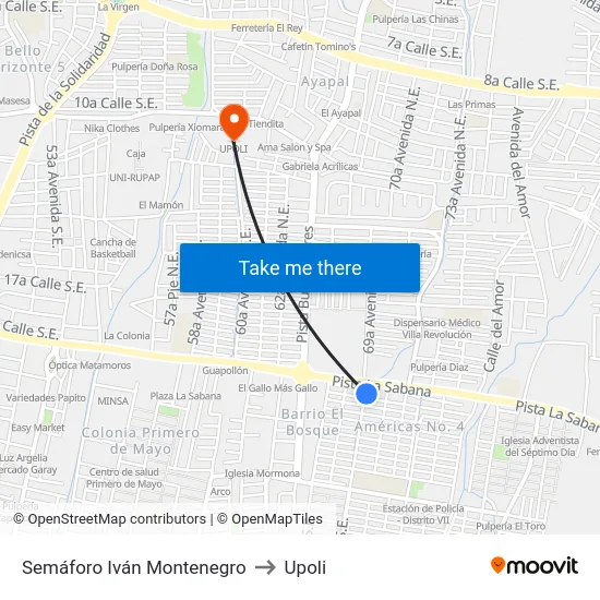 Semáforo Iván Montenegro to Upoli map