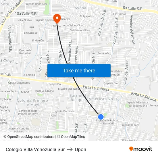 Colegio Villa Venezuela Sur to Upoli map