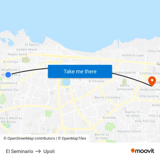 El Seminario to Upoli map