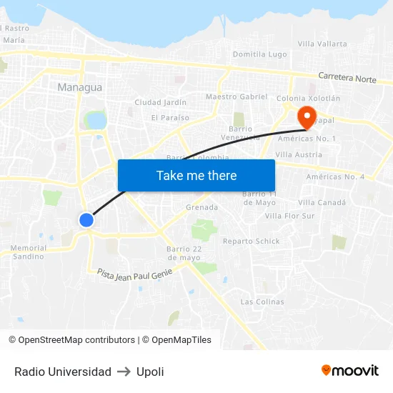 Radio Universidad to Upoli map