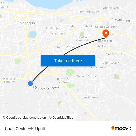 Unan Oeste to Upoli map