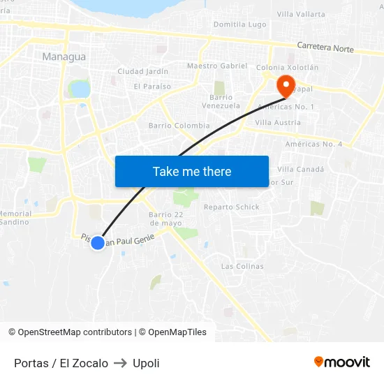 Portas / El Zocalo to Upoli map