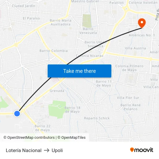Lotería Nacional to Upoli map