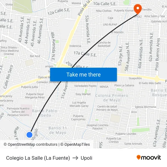 Colegio La Salle (La Fuente) to Upoli map