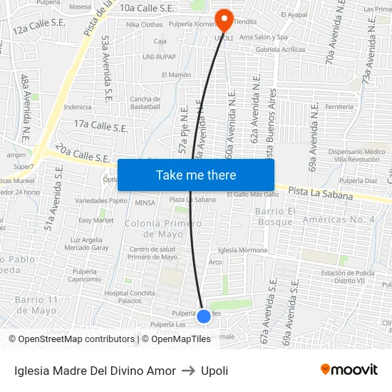 Iglesia Madre Del Divino Amor to Upoli map