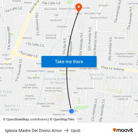 Iglesia Madre Del Divino Amor to Upoli map