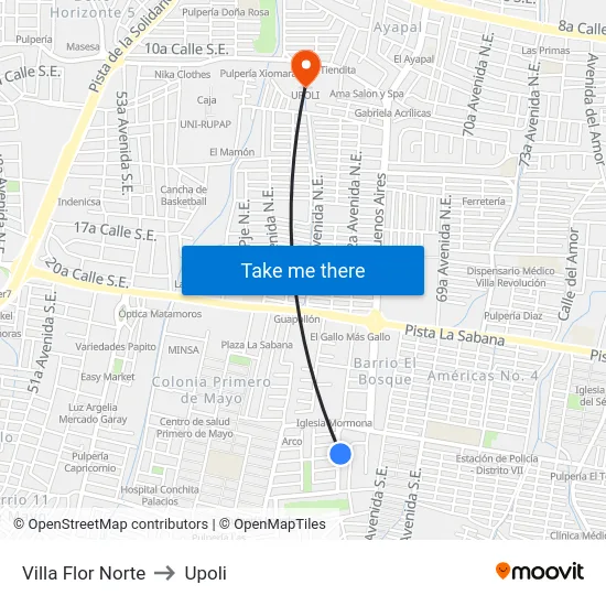Villa Flor Norte to Upoli map