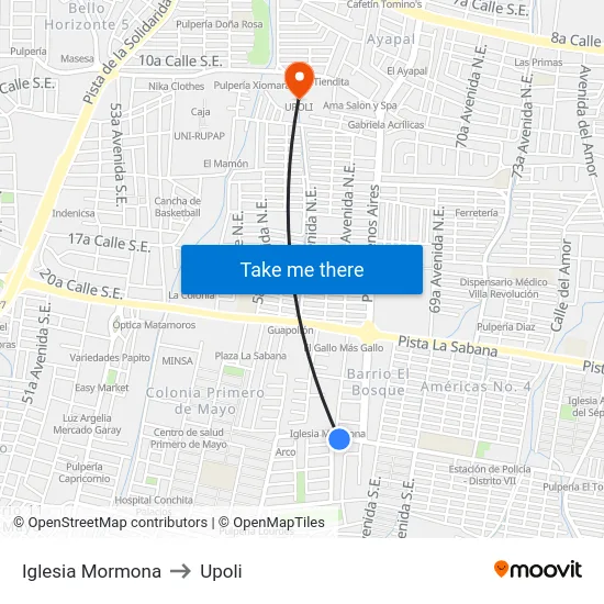 Iglesia Mormona to Upoli map