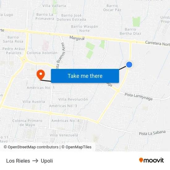 Los Rieles to Upoli map