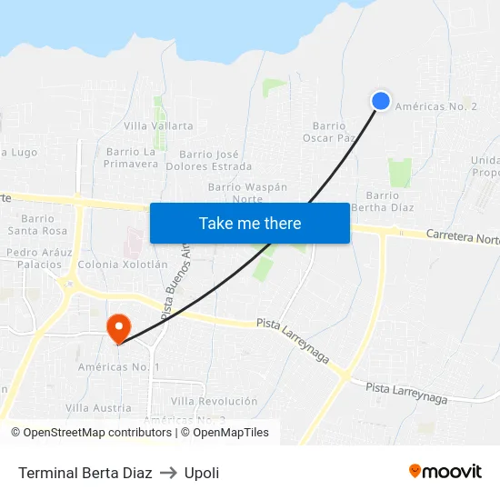Terminal Berta Diaz to Upoli map