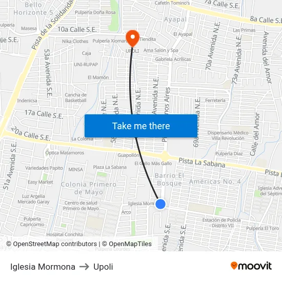 Iglesia Mormona to Upoli map