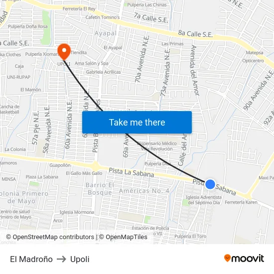 El Madroño to Upoli map