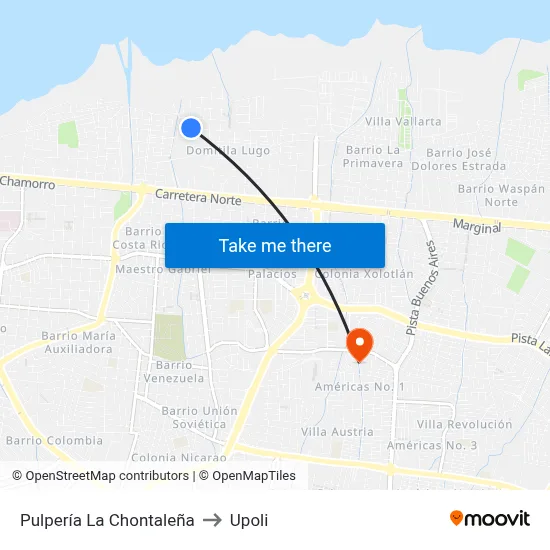 Pulpería La Chontaleña to Upoli map