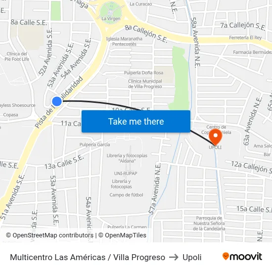 Multicentro Las Américas / Villa Progreso to Upoli map
