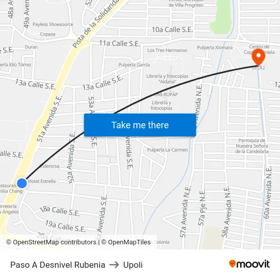 Paso A Desnivel Rubenia to Upoli map