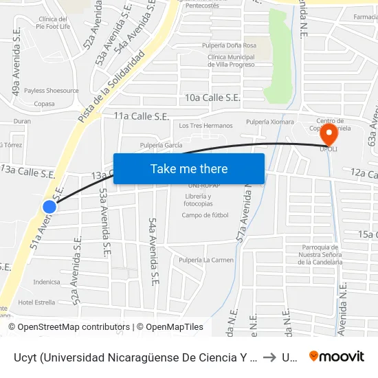 Ucyt (Universidad Nicaragüense De Ciencia Y Tecnología) to Upoli map
