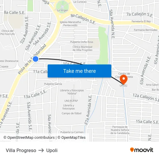 Villa Progreso to Upoli map