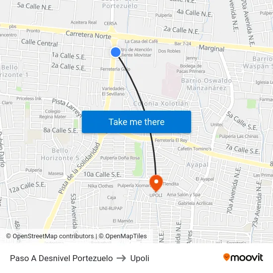 Paso A Desnivel Portezuelo to Upoli map