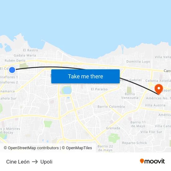 Cine León to Upoli map