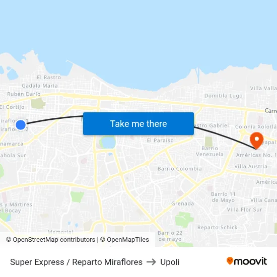 Super Express / Reparto Miraflores to Upoli map