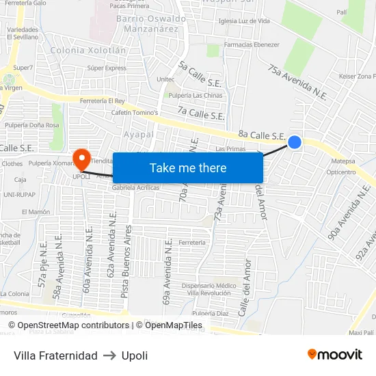 Villa Fraternidad to Upoli map