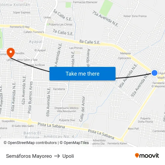 Semáforos Mayoreo to Upoli map