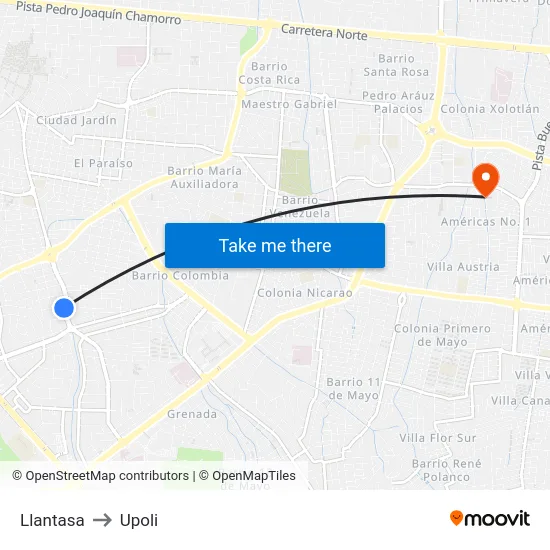 Llantasa to Upoli map