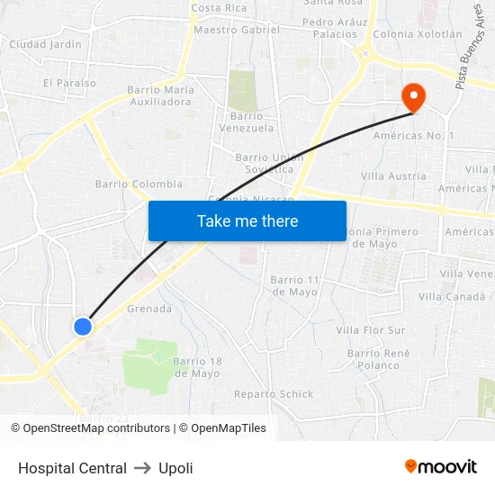 Hospital Central to Upoli map