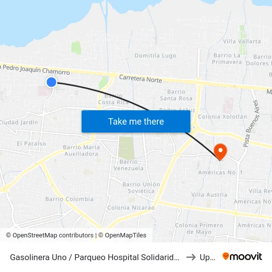 Gasolinera Uno / Parqueo Hospital Solidaridad to Upoli map