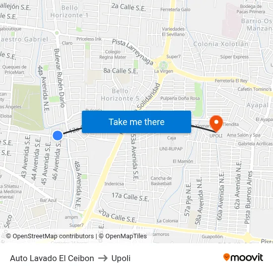 Auto Lavado El Ceibon to Upoli map