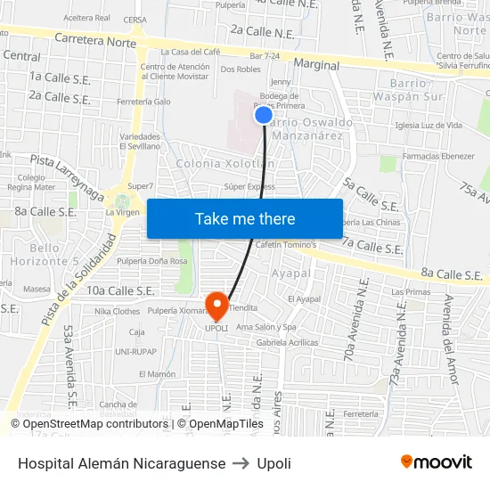 Hospital Alemán Nicaraguense to Upoli map