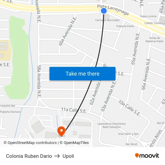 Colonia Ruben Dario to Upoli map