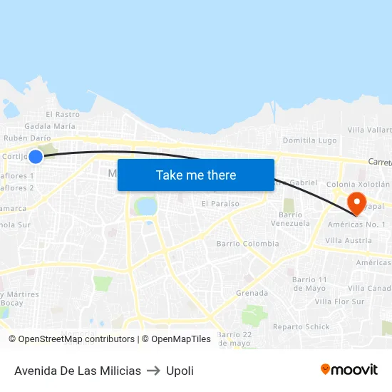 Avenida De Las Milicias to Upoli map