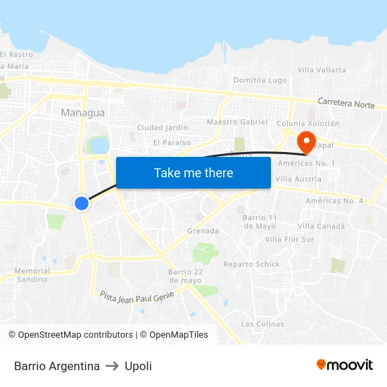 Barrio Argentina to Upoli map