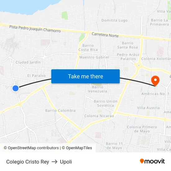 Colegio Cristo Rey to Upoli map