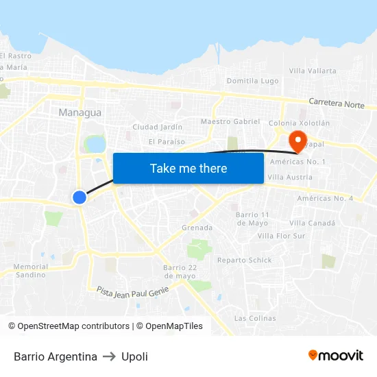 Barrio Argentina to Upoli map