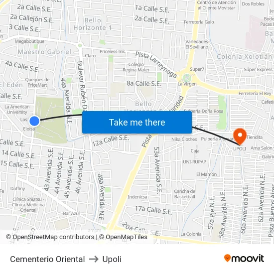 Cementerio Oriental to Upoli map