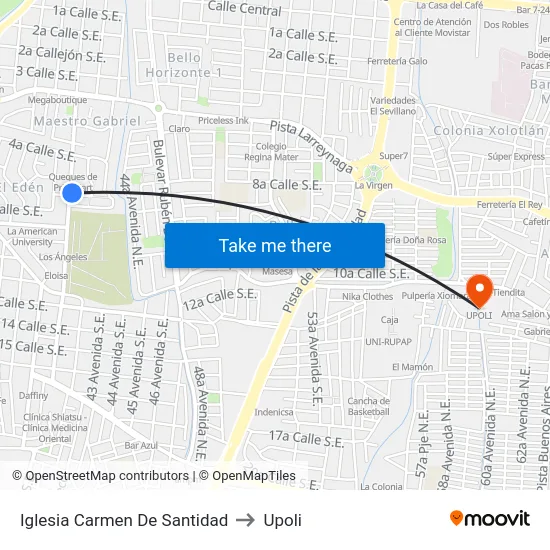 Iglesia Carmen De Santidad to Upoli map