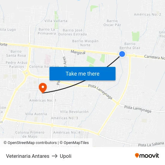 Veterinaria Antares to Upoli map