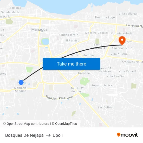 Bosques De Nejapa to Upoli map