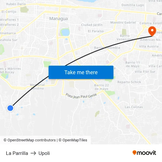 La Parrilla to Upoli map