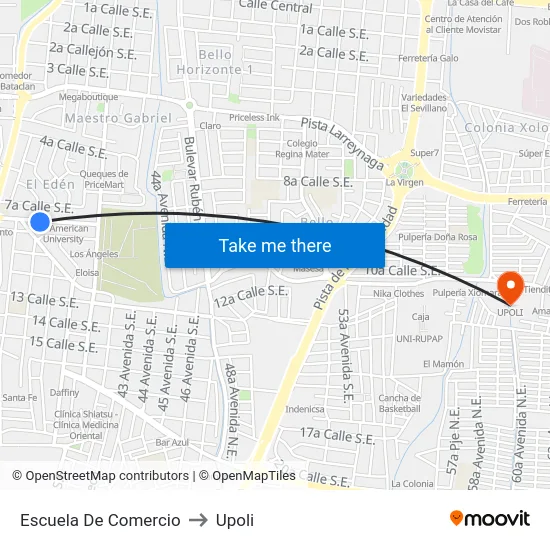 Escuela De Comercio to Upoli map