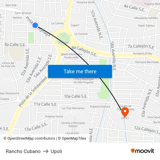 Rancho Cubano to Upoli map