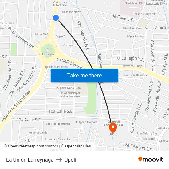 La Unión Larreynaga to Upoli map