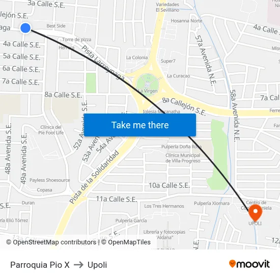 Parroquia Pio X to Upoli map